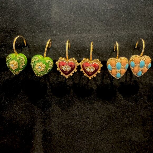 Joan Rivers 'Hearts & Flowers' Full Earring Set of 3 Pairs - Vintage - Picture 9 of 9